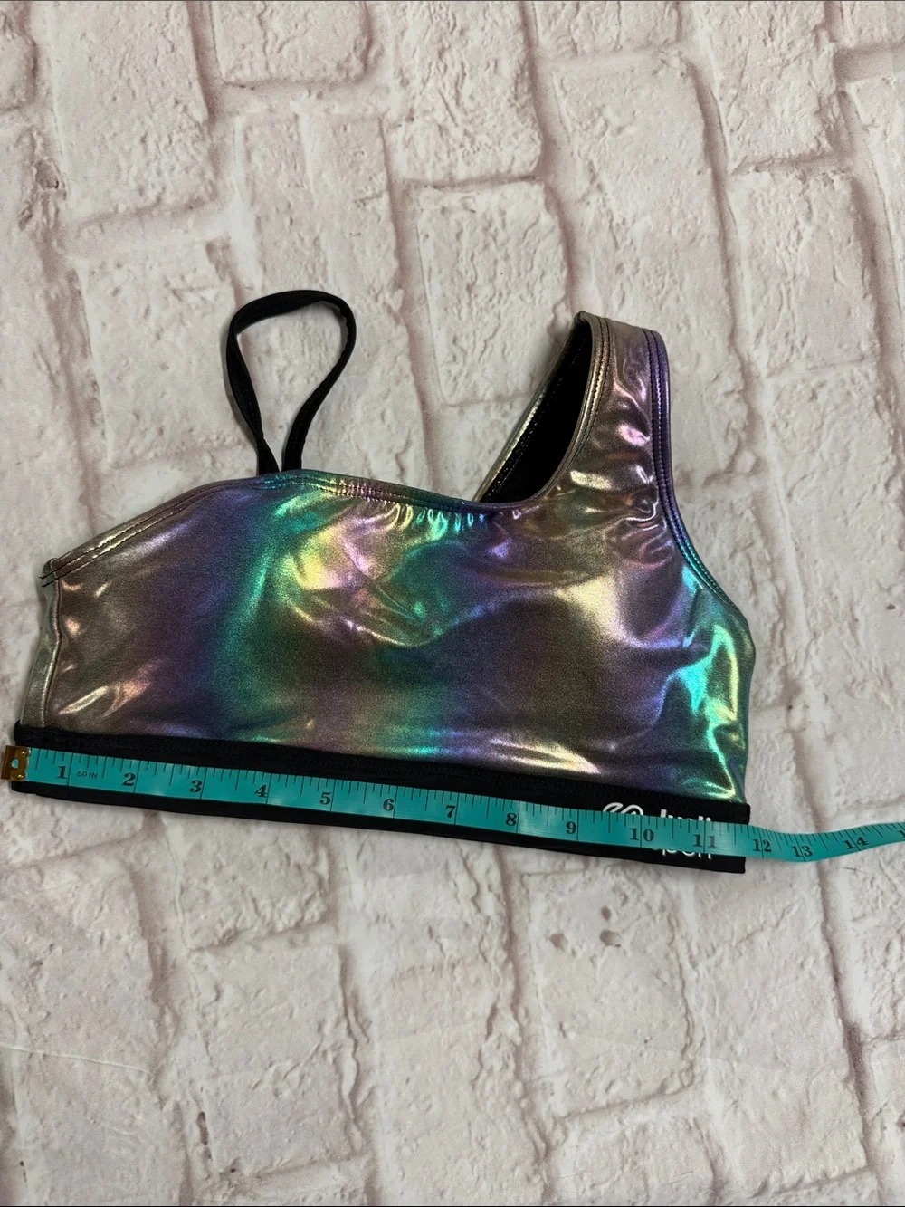 Justice Kids Iridescent Rainbow Holographic Bikini Set with Black Trim